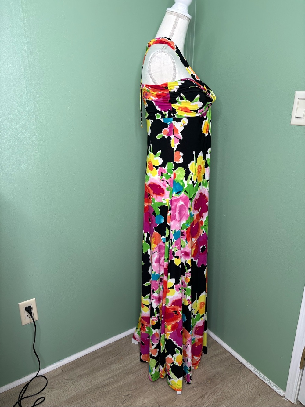 Lauren Ralph Lauren Black Strapless Floral Maxi Dress with Bright Blooms - Picture 3 of 13